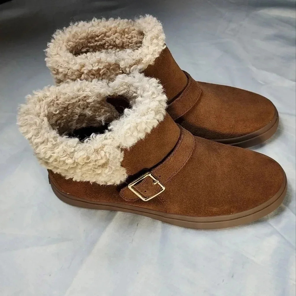 Cole Haan Nantucket Cozy Ankle Fur Buckle Strap Cowhide Like Fabric Women Boot 7 - Picture 3 of 13